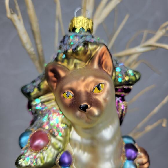 VTG Dept 56 Sammie Cat Ornament Blown Glass Siamese Christmas Tree Holiday Decor - Picture 7 of 16